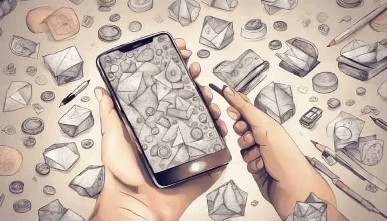 Mão segurando smartphone com gráficos de crescimento e ícones de redes sociais, com moedas douradas no fundo.