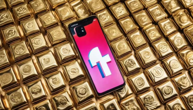 Smartphone exibindo tela do TikTok com ícone de curtida, moedas de ouro e gráfico de barras em ascensão no fundo branco.