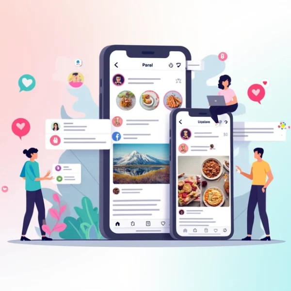 Ilustração de um smartphone exibindo um perfil do Instagram com ícones de engajamento ao redor.