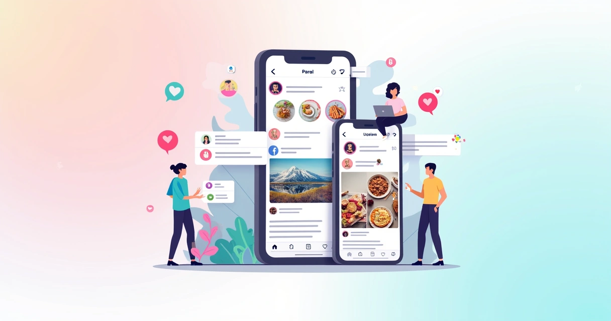 Ilustração de um smartphone exibindo um perfil do Instagram com ícones de engajamento ao redor.