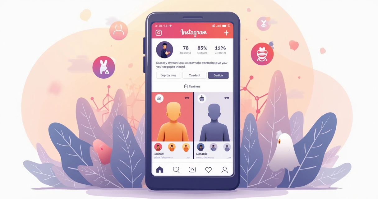 Ilustração de perfil do Instagram com seguidores reais e seguidores fantasmas destacados